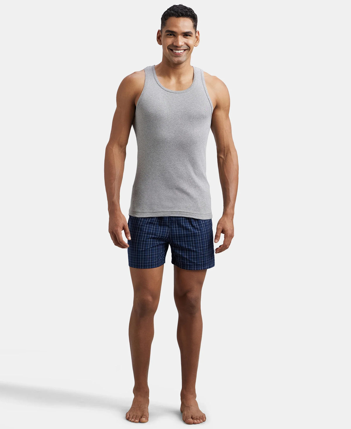 Super Combed Cotton Rib Round Neck Sleeveless Vest - Grey Melange & Teal Green