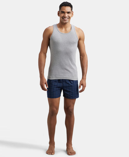Super Combed Cotton Rib Round Neck Sleeveless Vest - Grey Melange & Teal Green