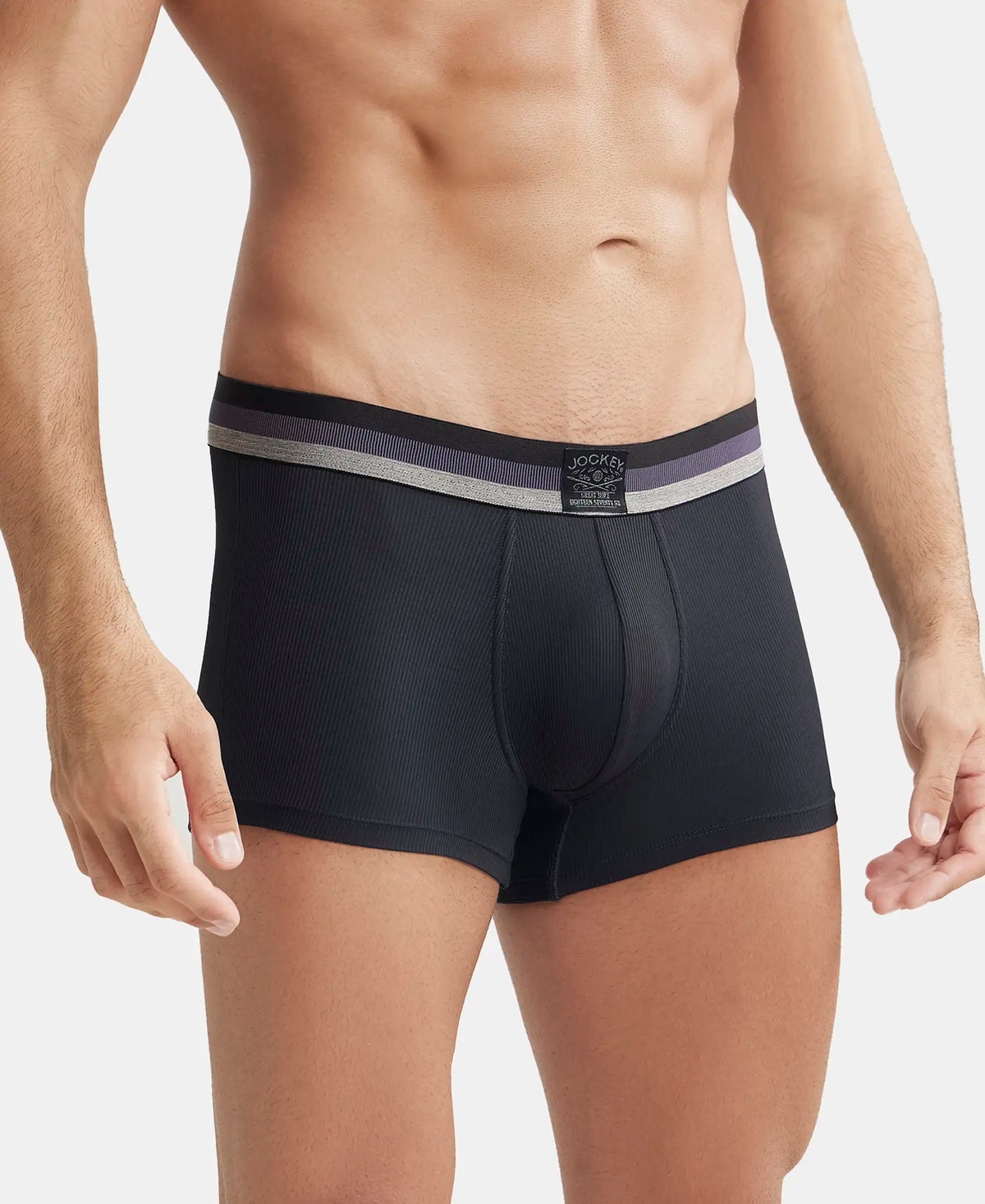 Microfiber Elastane Stretch Rib Solid Trunk with StayDry Treatment - Black