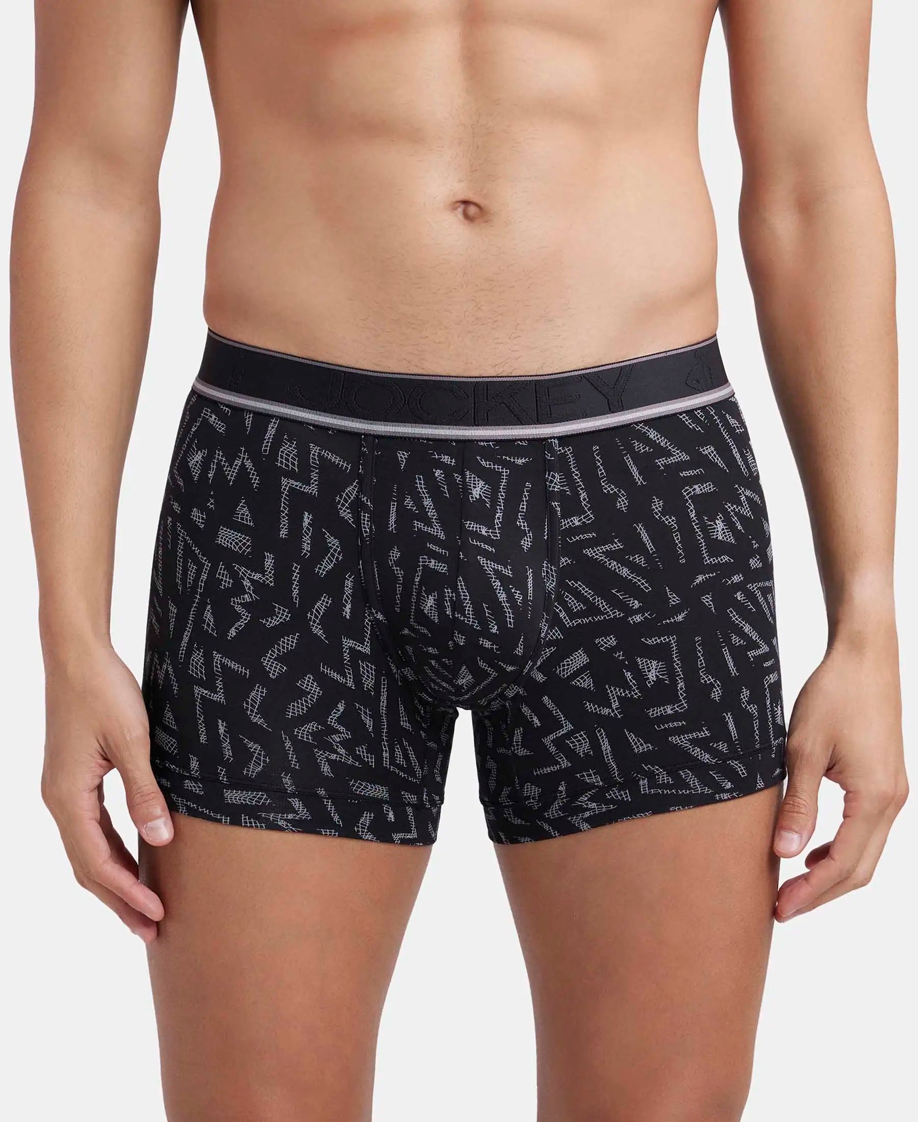 Tencel Micro Modal Elastane Stretch Printed Trunk with Natural StayFresh Properties - Black