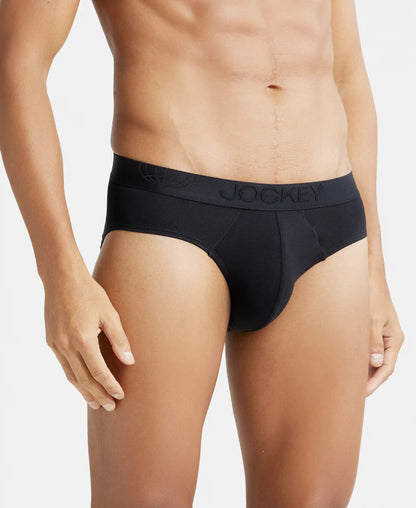Tencel Micro Modal Cotton Elastane Stretch Solid Brief with Natural StayFresh Properties - Black