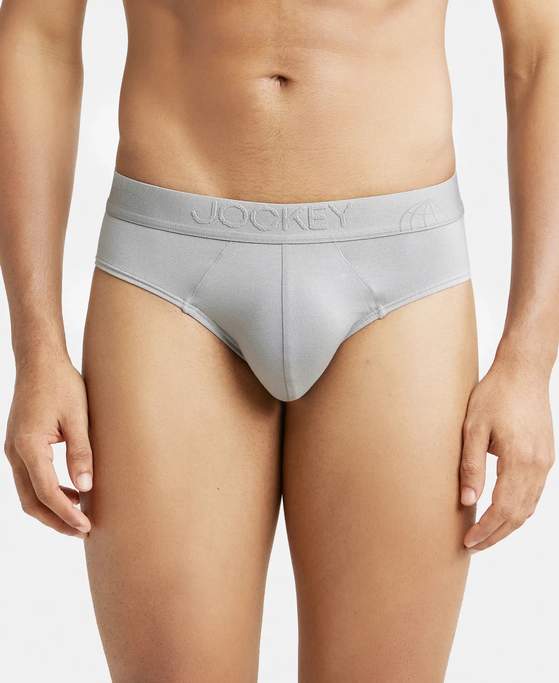 Tencel Micro Modal Cotton Elastane Stretch Solid Brief with Natural StayFresh Properties - Bright Light Grey