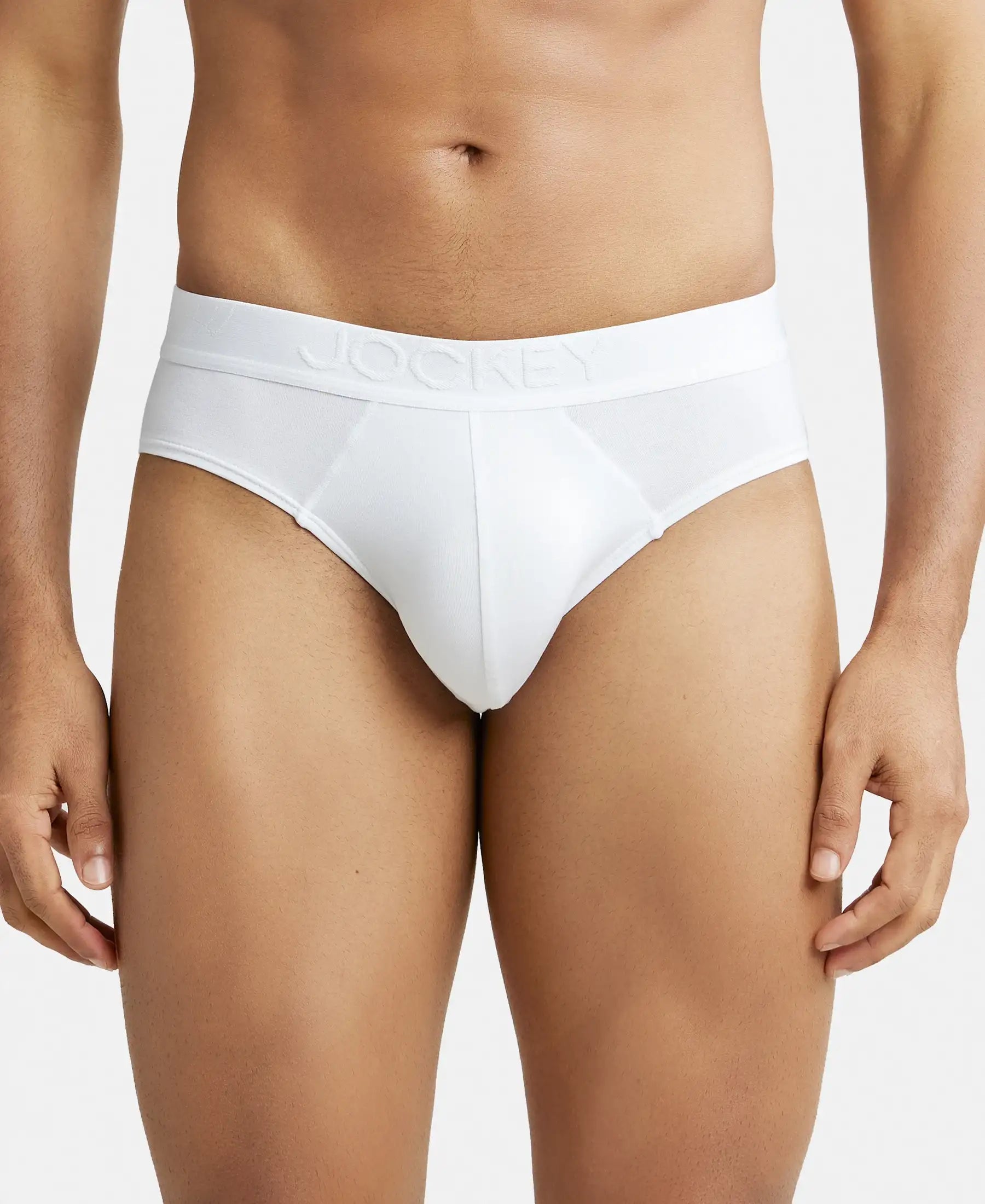 Tencel Micro Modal Cotton Elastane Stretch Solid Brief with Natural StayFresh Properties - White
