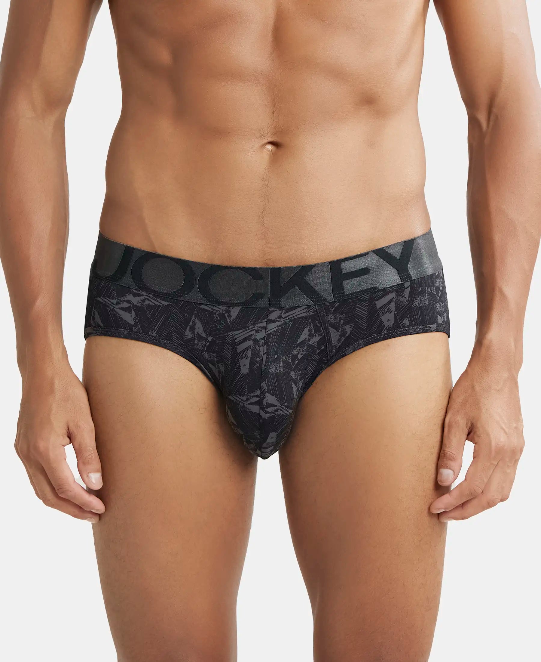 Tactel Microfiber Elastane Stretch Printed Brief with Moisture Move Properties - Ebony Grey Prints