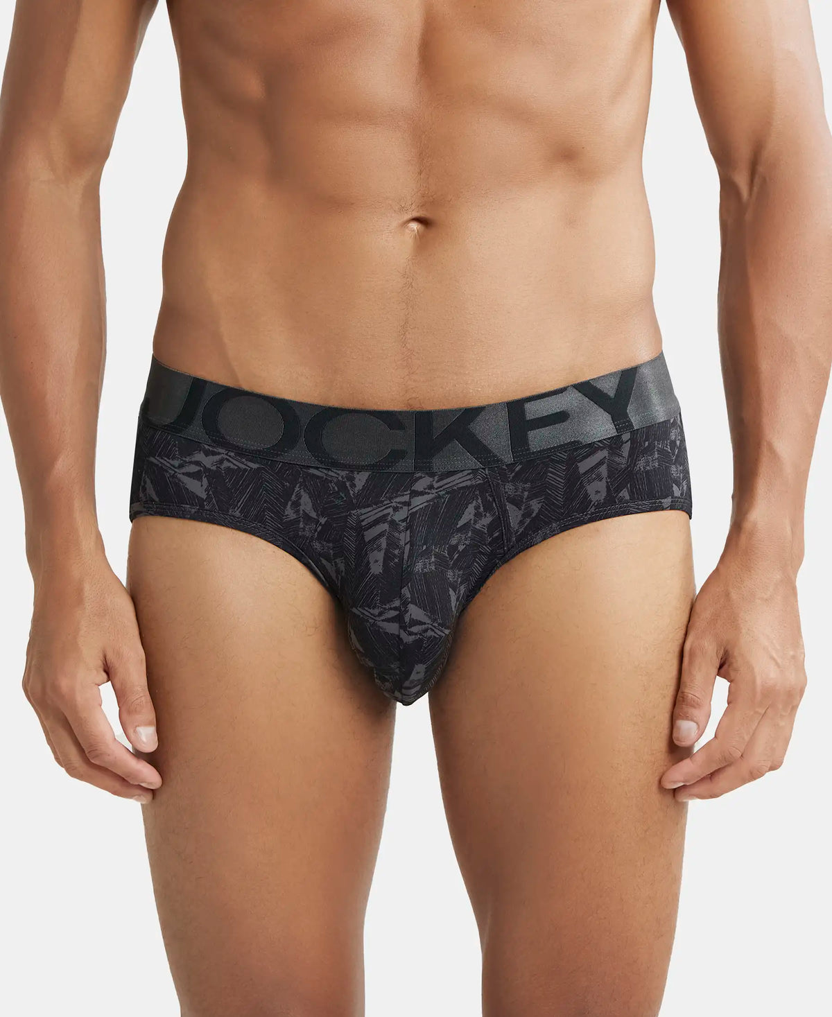 Tactel Microfiber Elastane Stretch Printed Brief with Moisture Move Properties - Ebony Grey Prints