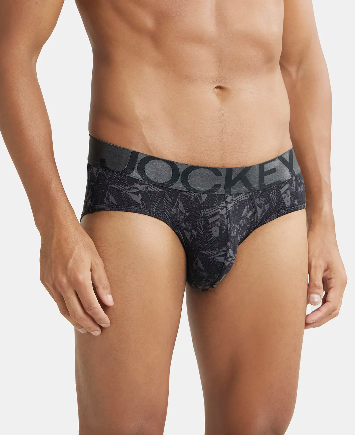 Tactel Microfiber Elastane Stretch Printed Brief with Moisture Move Properties - Ebony Grey Prints