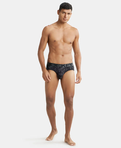 Tactel Microfiber Elastane Stretch Printed Brief with Moisture Move Properties - Ebony Grey Prints