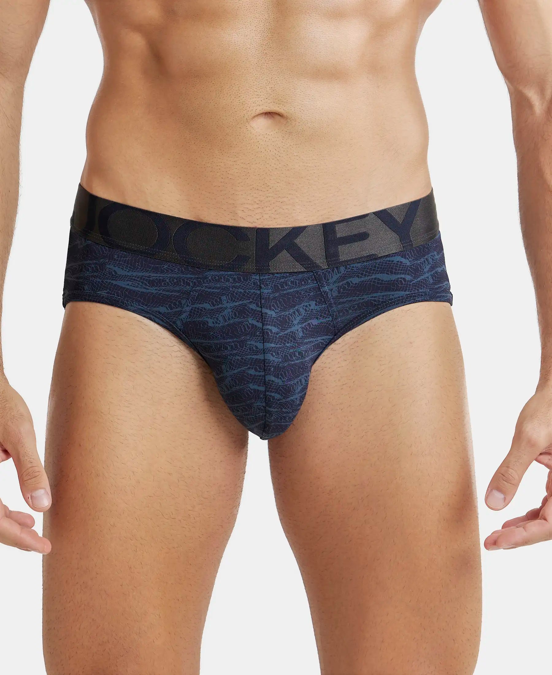 Tactel Microfiber Elastane Stretch Printed Brief with Moisture Move Properties - True Navy Printed