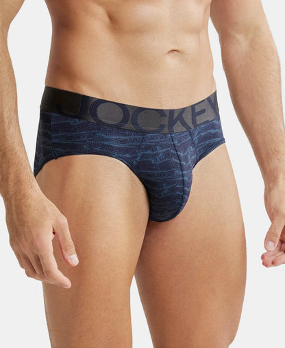Tactel Microfiber Elastane Stretch Printed Brief with Moisture Move Properties - True Navy Printed