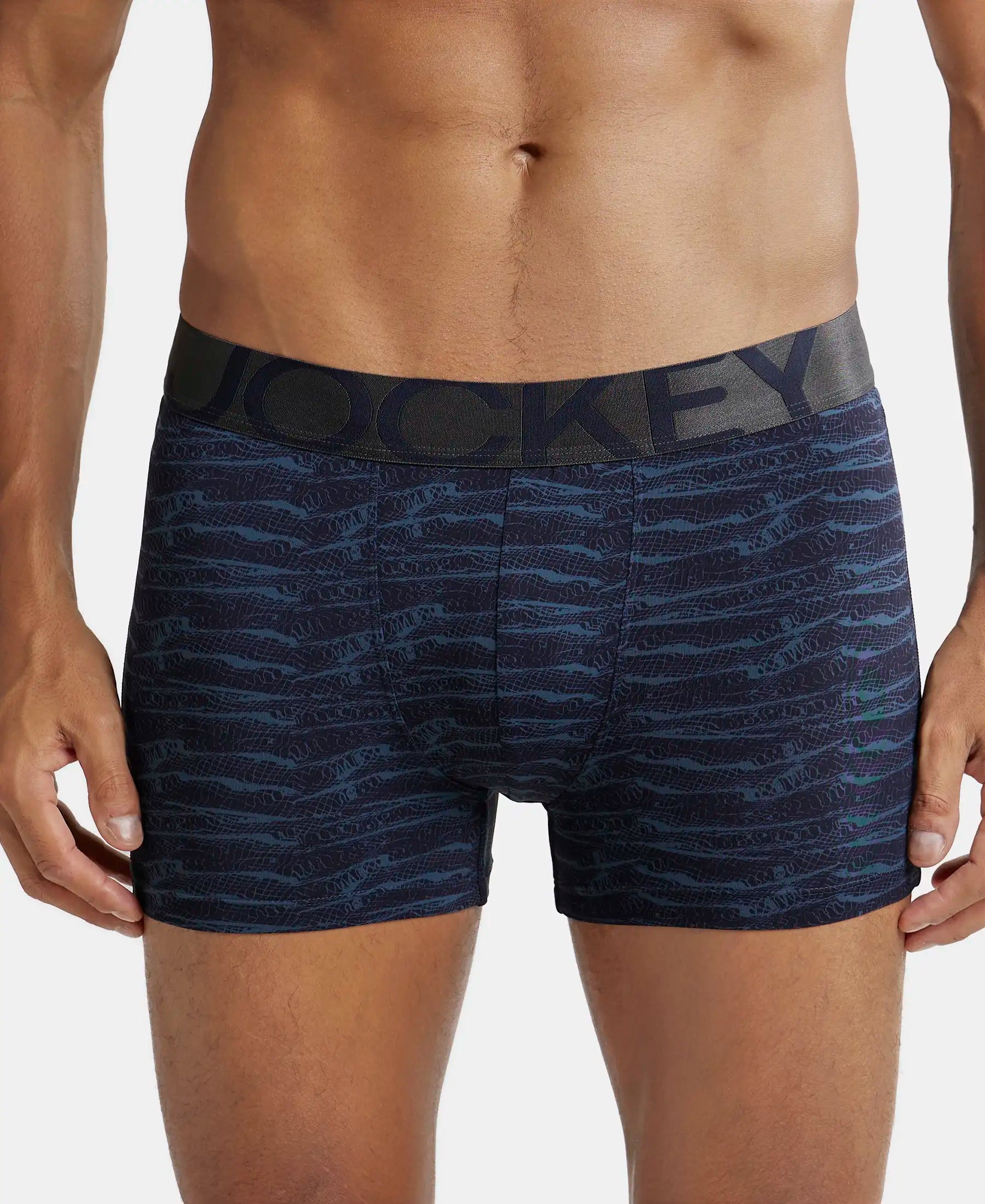 Tactel Microfiber Elastane Stretch Printed Trunk with Moisture Move Properties - True Navy Printed