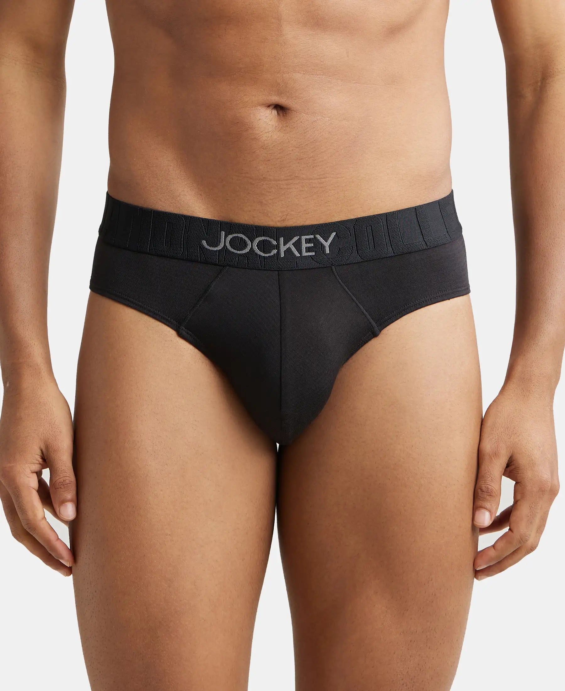 Supima Cotton Elastane Stretch Solid Brief with Ultrasoft Waistband - Black