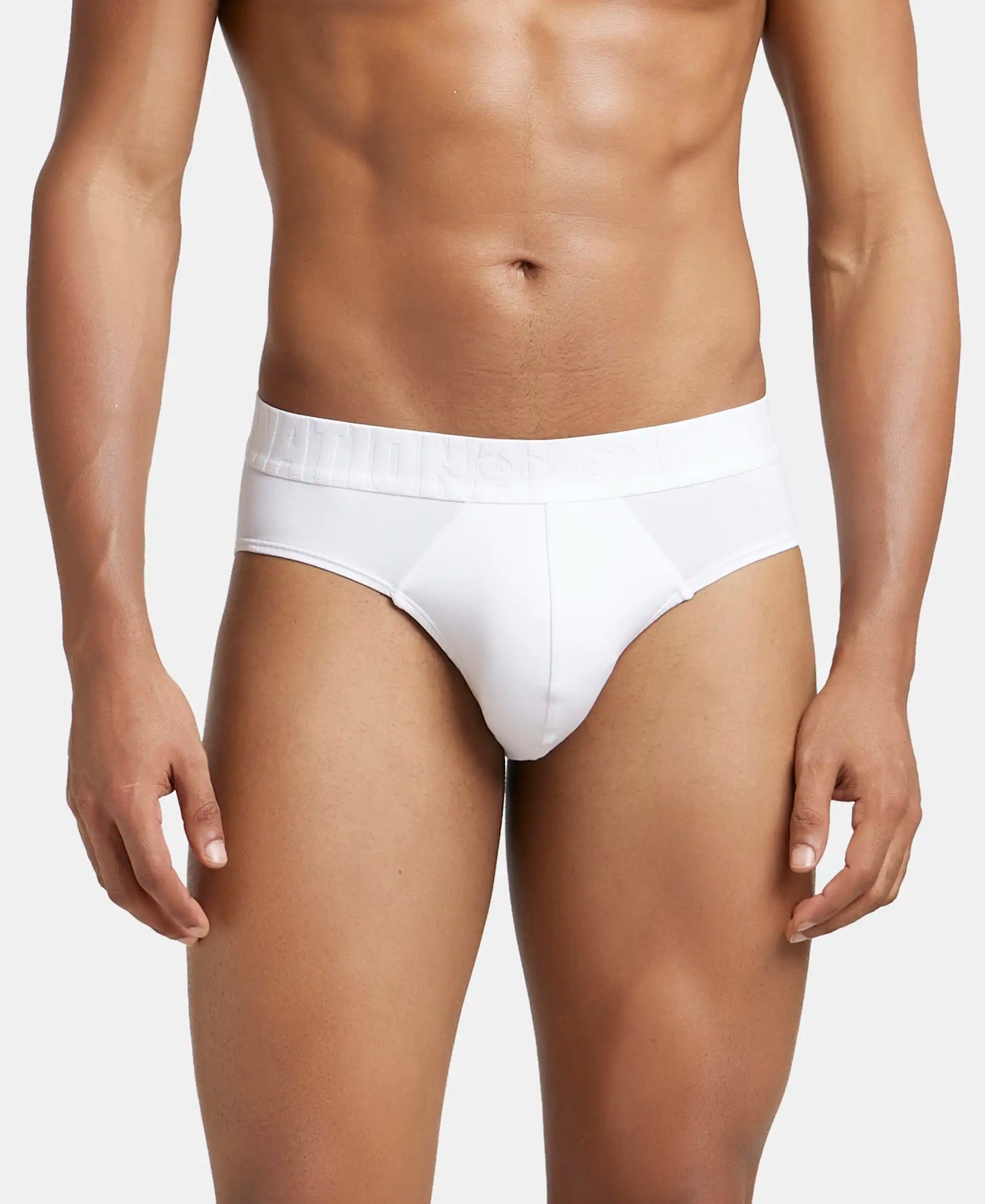 Supima Cotton Elastane Stretch Solid Brief with Ultrasoft Waistband - White