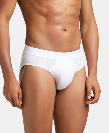 Supima Cotton Elastane Stretch Solid Brief with Ultrasoft Waistband - White