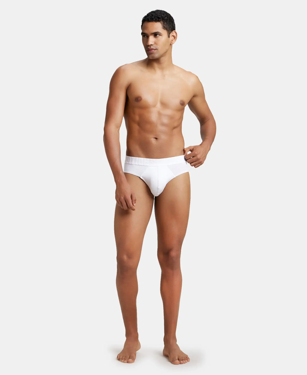 Supima Cotton Elastane Stretch Solid Brief with Ultrasoft Waistband - White