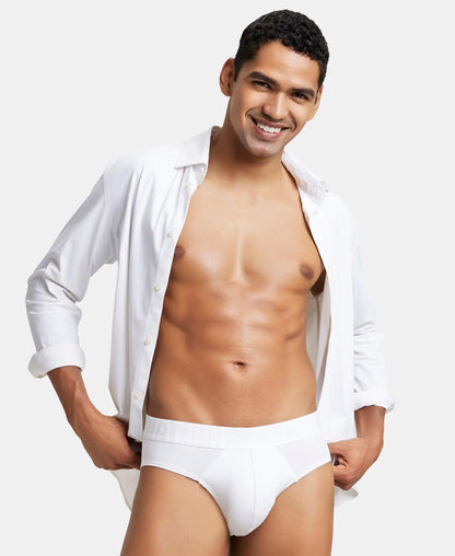 Supima Cotton Elastane Stretch Solid Brief with Ultrasoft Waistband - White