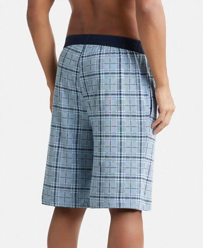 Tencel Micro Modal Cotton Elastane Stretch Regular Fit Checkered Sleep Shorts with Side Pockets - Light Blue Print1