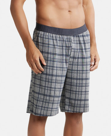 Tencel Micro Modal Cotton Elastane Stretch Regular Fit Checkered Sleep Shorts with Side Pockets - Mid Grey Melange & Ash Grey