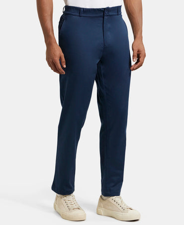 Super Combed Cotton Rich Elastane Stretch Woven Fabric Slim Fit All Day Pants - Navy