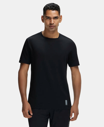 Super Combed Cotton Blend Solid Round Neck Half Sleeve T-Shirt with Breathable Mesh - Black