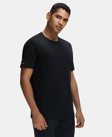 Super Combed Cotton Blend Solid Round Neck Half Sleeve T-Shirt with Breathable Mesh - Black