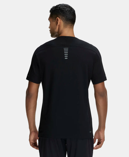 Super Combed Cotton Blend Solid Round Neck Half Sleeve T-Shirt with Breathable Mesh - Black