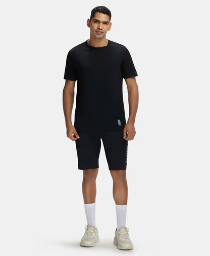 Super Combed Cotton Blend Solid Round Neck Half Sleeve T-Shirt with Breathable Mesh - Black