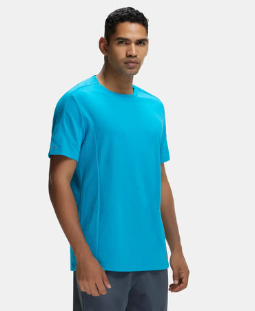 Super Combed Cotton Blend Solid Round Neck Half Sleeve T-Shirt with Breathable Mesh - Caribbean Sea