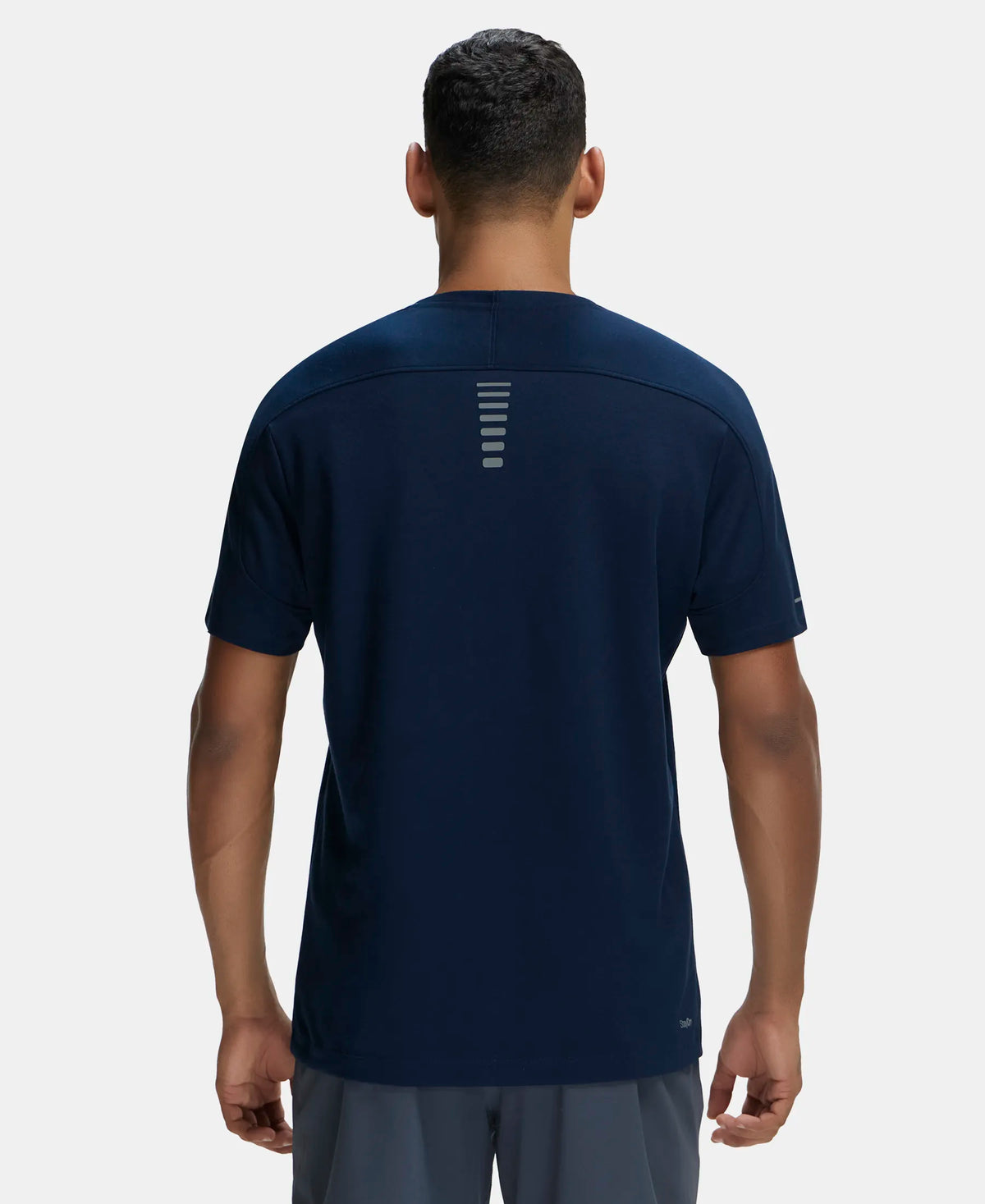 Super Combed Cotton Blend Solid Round Neck Half Sleeve T-Shirt with Breathable Mesh - Navy