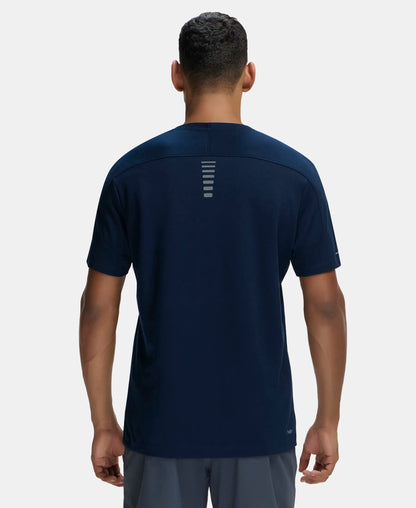 Super Combed Cotton Blend Solid Round Neck Half Sleeve T-Shirt with Breathable Mesh - Navy