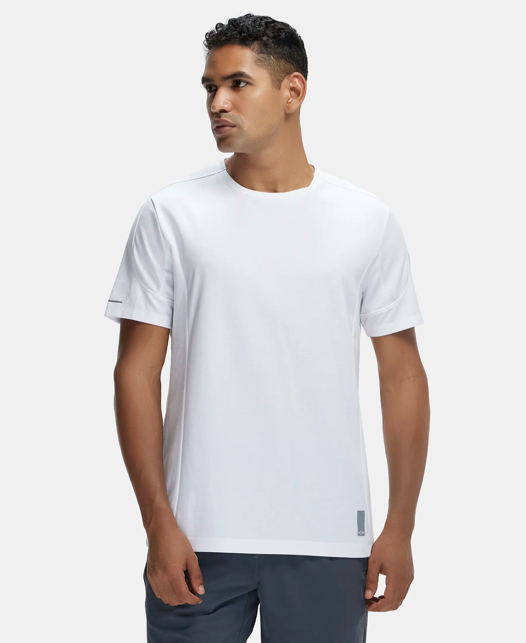 Super Combed Cotton Blend Solid Round Neck Half Sleeve T-Shirt with Breathable Mesh - White
