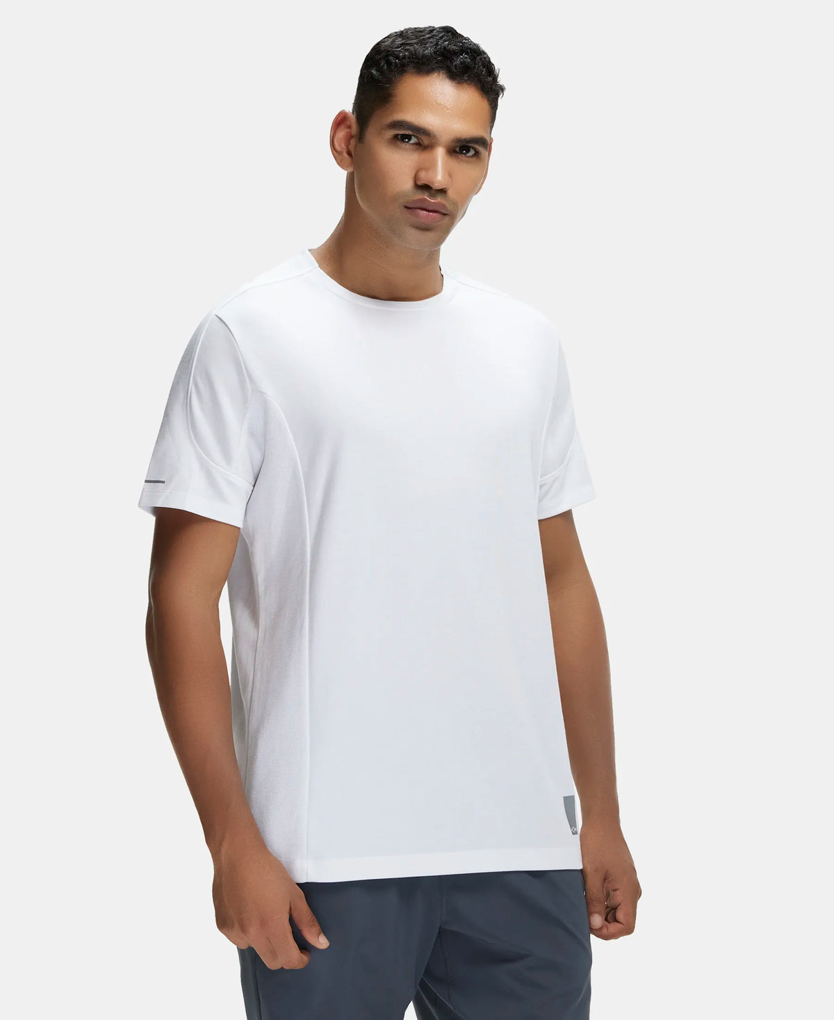 Super Combed Cotton Blend Solid Round Neck Half Sleeve T-Shirt with Breathable Mesh - White