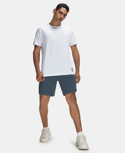 Super Combed Cotton Blend Solid Round Neck Half Sleeve T-Shirt with Breathable Mesh - White