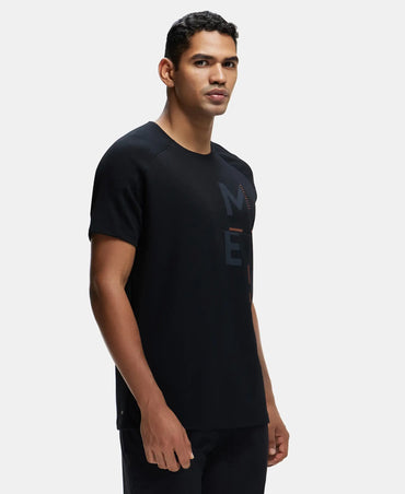 Super Combed Cotton Blend Graphic Printed Round Neck Half Sleeve T-Shirt with Stay Fresh Treatment - Black