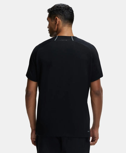 Super Combed Cotton Blend Graphic Printed Round Neck Half Sleeve T-Shirt with Stay Fresh Treatment - Black