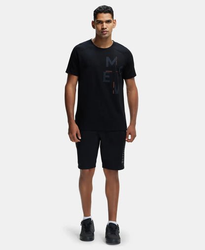 Super Combed Cotton Blend Graphic Printed Round Neck Half Sleeve T-Shirt with Stay Fresh Treatment - Black