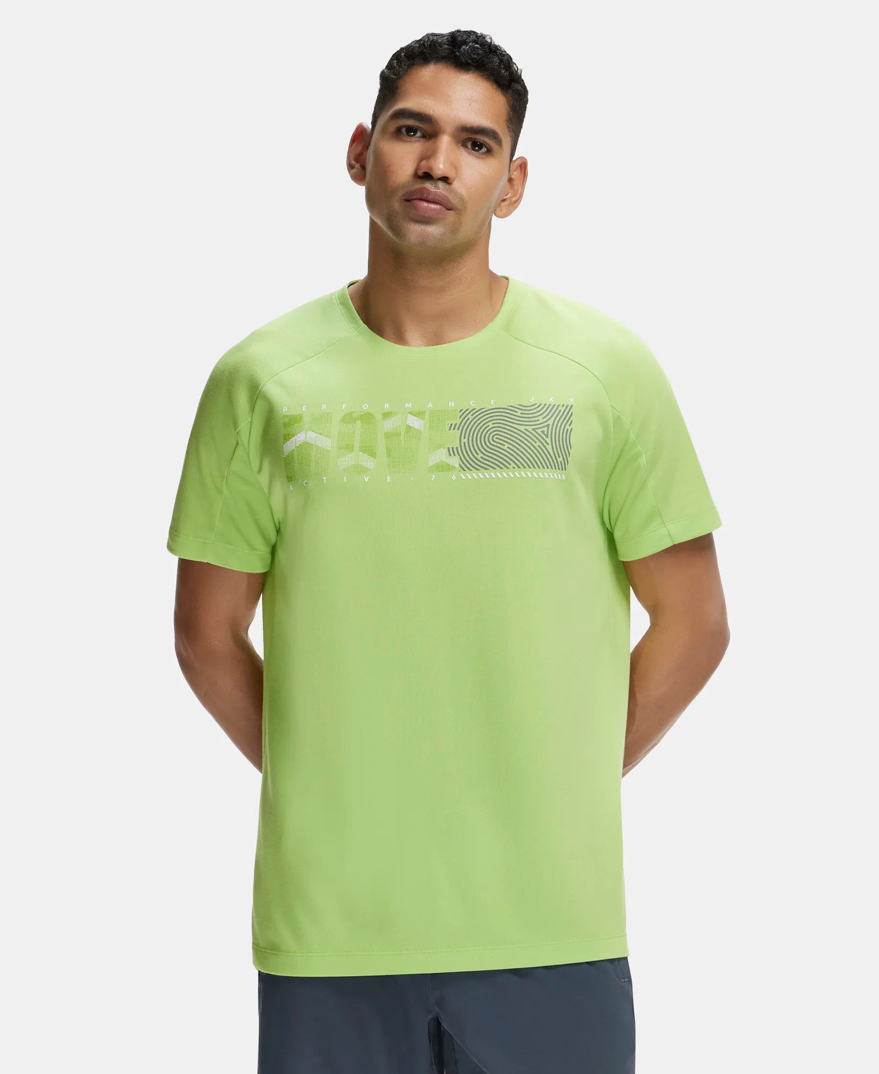 Super Combed Cotton Blend Graphic Printed Round Neck Half Sleeve T-Shirt with Stay Fresh Treatment - Green Glow