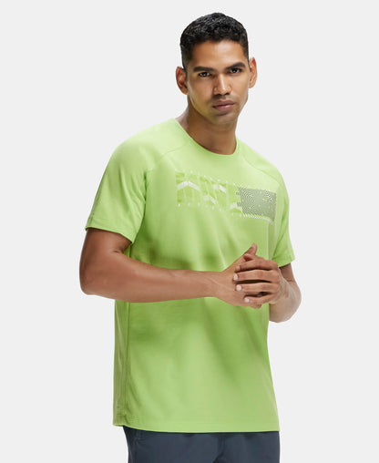 Super Combed Cotton Blend Graphic Printed Round Neck Half Sleeve T-Shirt with Stay Fresh Treatment - Green Glow