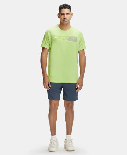 Super Combed Cotton Blend Graphic Printed Round Neck Half Sleeve T-Shirt with Stay Fresh Treatment - Green Glow