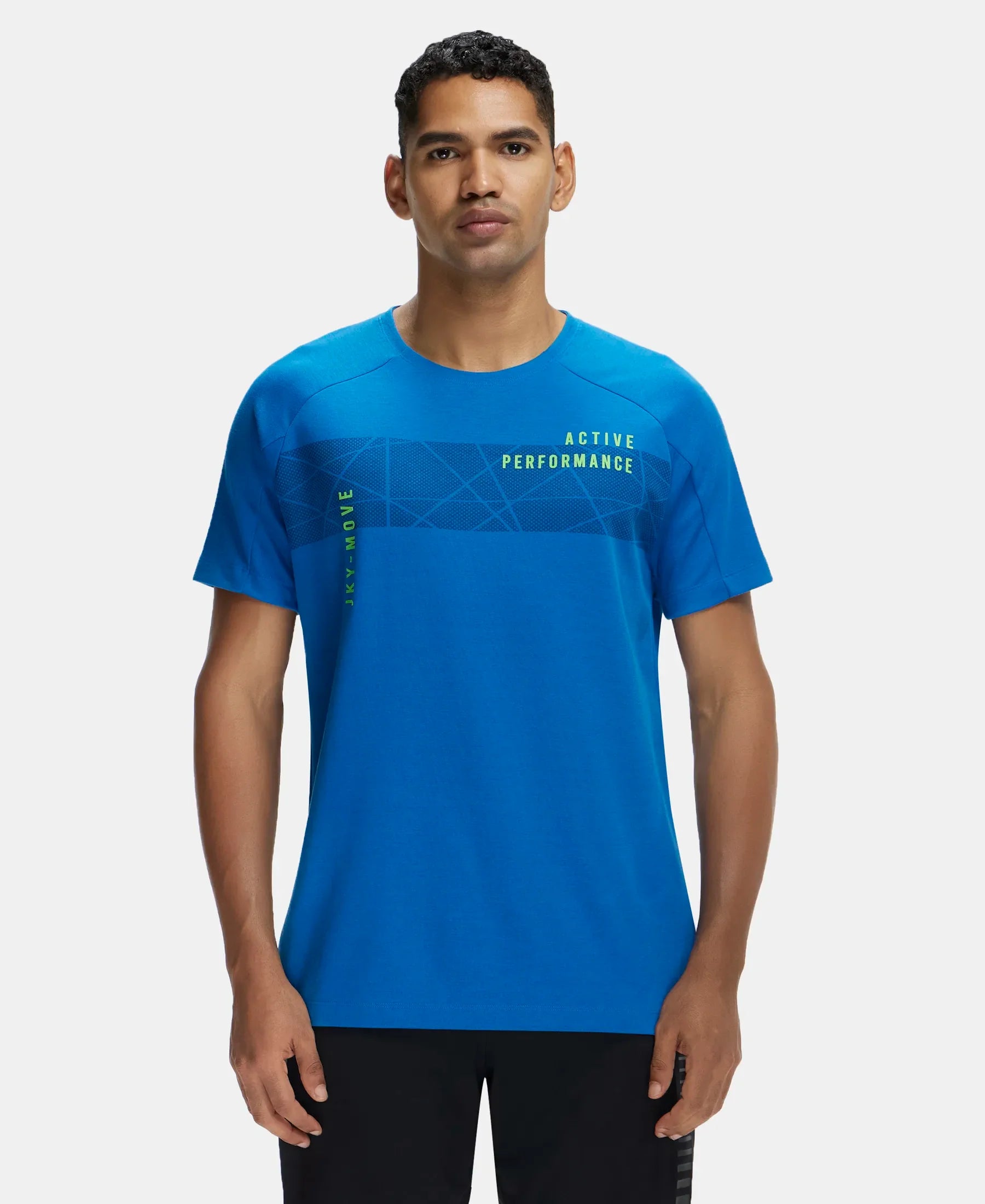 Super Combed Cotton Blend Graphic Printed Round Neck Half Sleeve T-Shirt with Stay Fresh Treatment - Move Blue