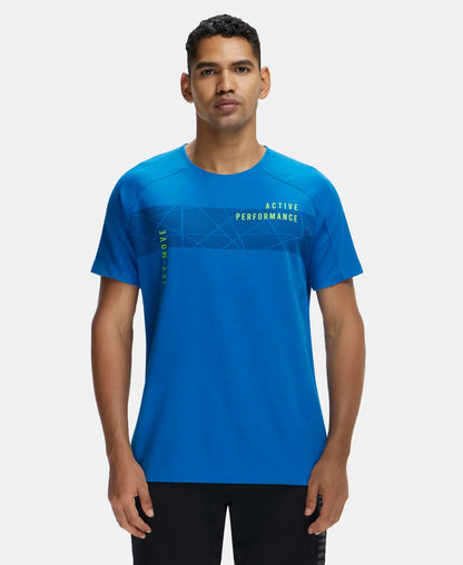 Super Combed Cotton Blend Graphic Printed Round Neck Half Sleeve T-Shirt with Stay Fresh Treatment - Move Blue