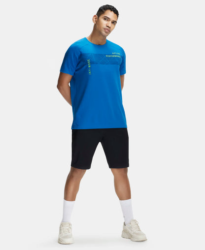 Super Combed Cotton Blend Graphic Printed Round Neck Half Sleeve T-Shirt with Stay Fresh Treatment - Move Blue