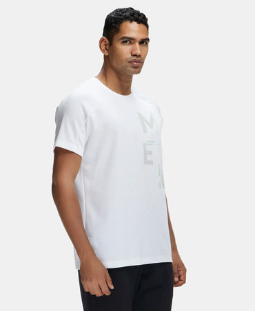 Super Combed Cotton Blend Graphic Printed Round Neck Half Sleeve T-Shirt with Stay Fresh Treatment - White