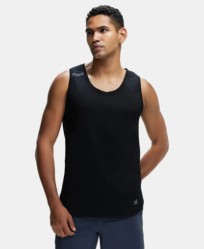 Super Combed Cotton Blend Solid Performance Tank Top with Breathable Mesh - Black