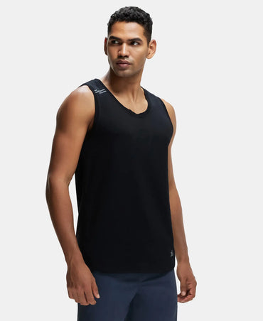 Super Combed Cotton Blend Solid Performance Tank Top with Breathable Mesh - Black