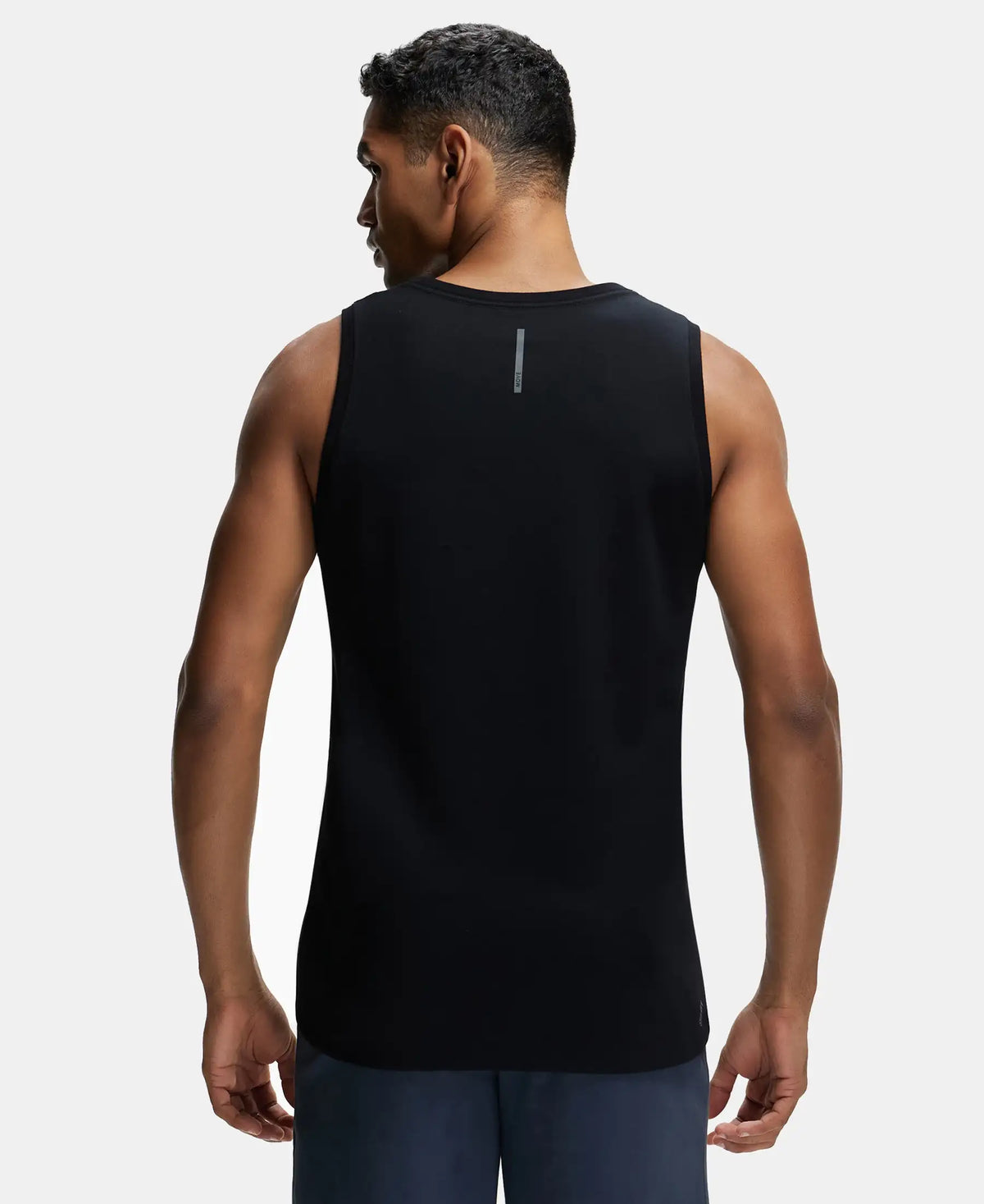 Super Combed Cotton Blend Solid Performance Tank Top with Breathable Mesh - Black
