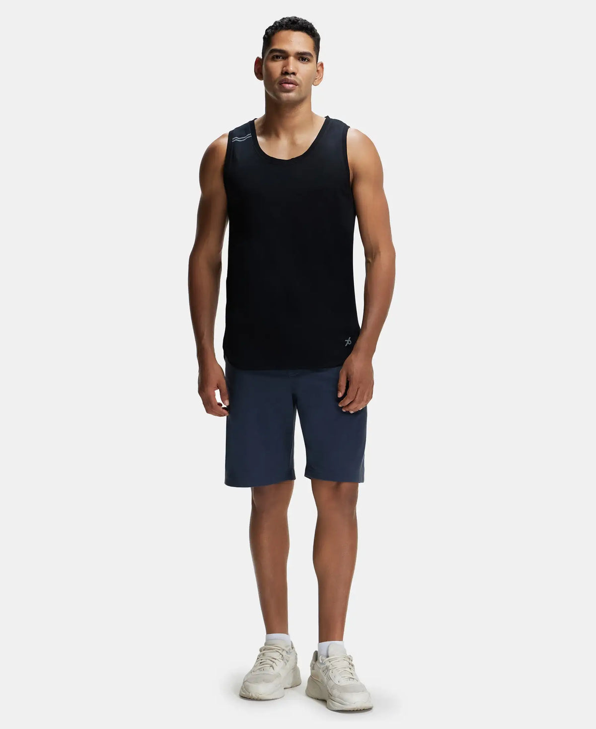 Super Combed Cotton Blend Solid Performance Tank Top with Breathable Mesh - Black