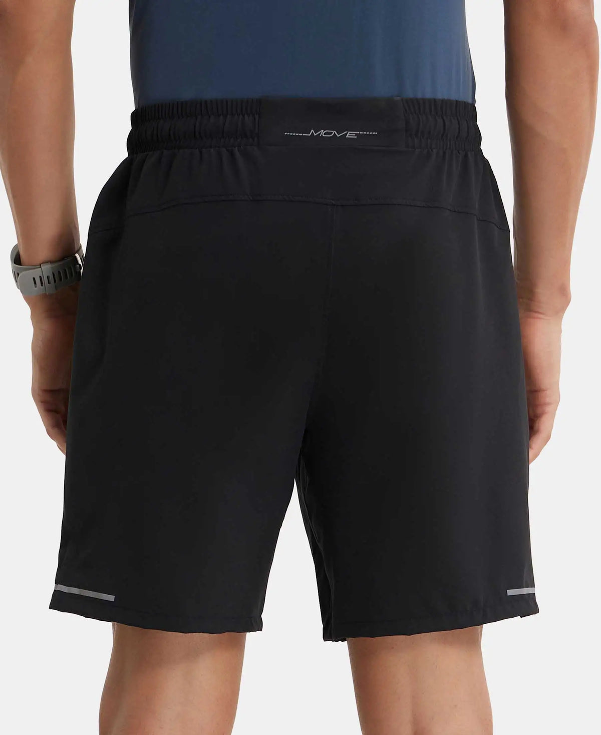 Recycled Microfiber Elastane Stretch Solid Shorts with Zipper Pockets and StayFresh Treatment - Black