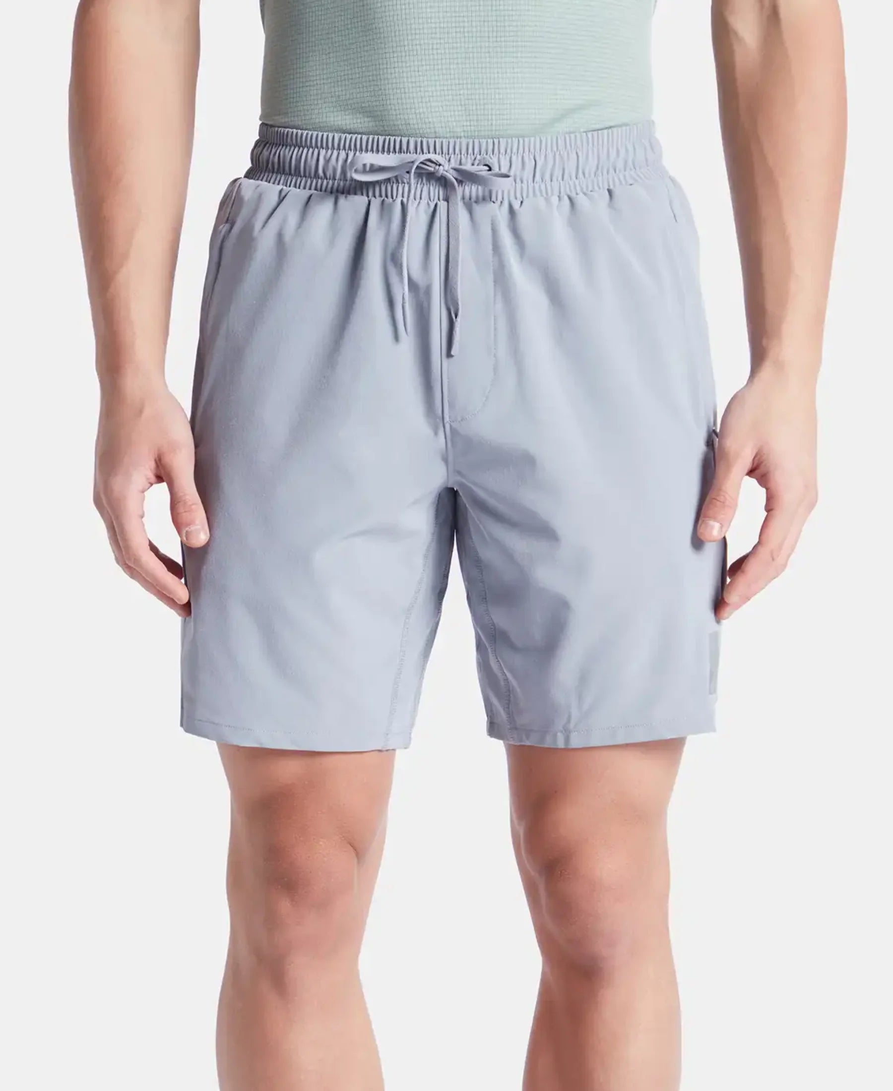 Recycled Microfiber Elastane Stretch Solid Shorts with Zipper Pockets and StayFresh Treatment - Grey