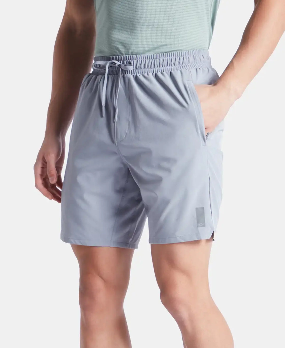 Recycled Microfiber Elastane Stretch Solid Shorts with Zipper Pockets and StayFresh Treatment - Grey