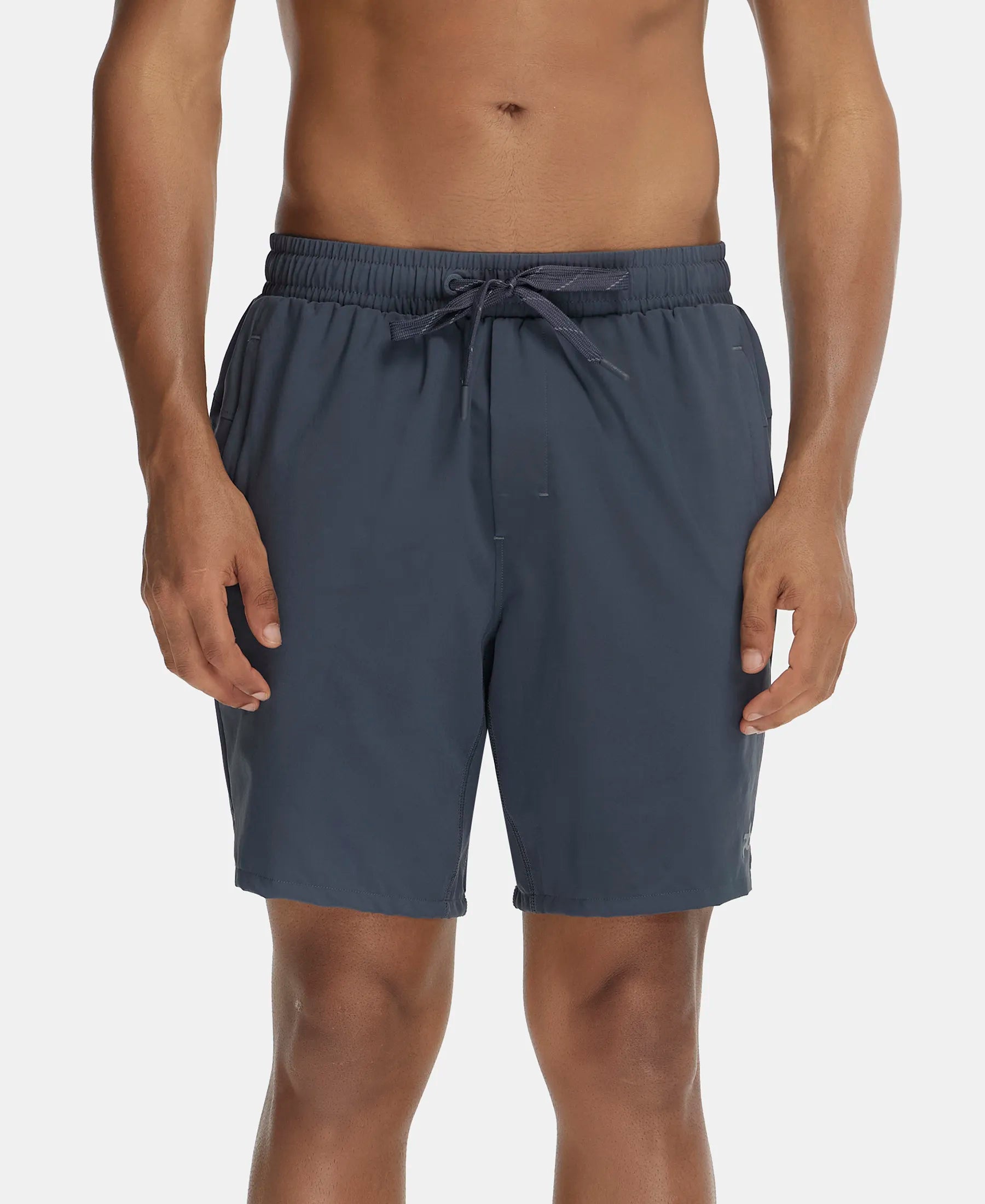 Recycled Microfiber Elastane Stretch Solid Shorts with Zipper Pockets and StayFresh Treatment - Graphite